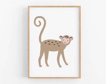 Monkey Print | Jungle Theme Nursery Prints, Safari Nursery Decor, Safari Animals Poster, Printable Jungle Monkey Nursery Gallery Wall Set