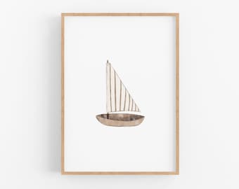 Sailing Boat Print | PRINTABLE Watercolor Sail Boat Wall Art, Gender Neutral Nursery Decor, Boys Nautical Room Decor, Nautical Nursery Art
