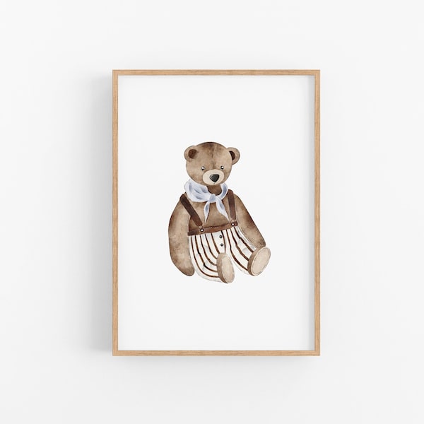 Imprimé ours en peluche | Affiche de nounours imprimable, décor de pépinière d'ours, peinture d'aquarelle d'enfants, art de mur de cru des enfants, impression de pépinière de Boho