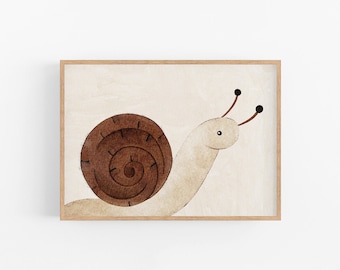 Woodland Snail Print | Printable Woodland Nursery Decor, Digital Watercolor Boho Wall Art, Cute Gender Neutral Whimsical Art Print Poster