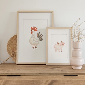 Farm Animals Nursery Prints | Printable Farm Nursery Decor, Chicken Print, Cow Home Decor, Kids Country Playroom Gender Neutral Farmyard Art