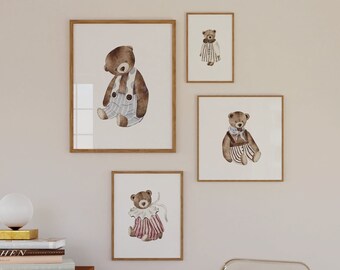 Set of 4 Teddy Bear Prints | Bear Nursery Decor, PRINTABLE Teddy Wall Art, New Baby Gift, Boho Nursery Wall Art, Cute Nursery Print