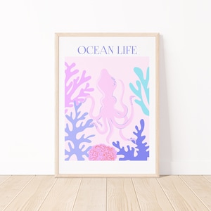 Ocean Life Octopus Print | PRINTABLE Coral Decor, Ocean Art, Nautical Decor, Sea Poster, Coastal Print, Beach Wall Art, Maximalist Decor
