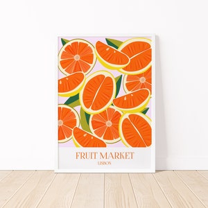 Lissabon Fruitmarkt Print, AFDRUKBARE Eigenzinnige Home Decor, Maximalistische Muurkunst, Fruitmuurkunst, Food Art Print, Oranje Botanische Keukenkunst
