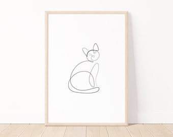 Cat Print, Cat One Line Drawing, Modern Line Drawing, Black Cat Printable Wall Art, Cat Art Print, Cat Line Drawing Print, Wall Decor