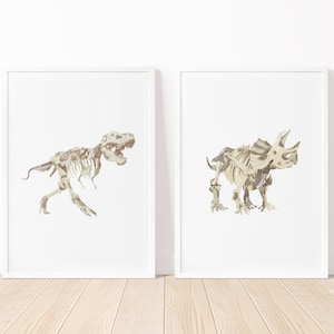 Set of 2 Dinosaur Prints | Printable Dinosaur Decor, Triceratops Tyrannosaurus Rex Print, Digital Playroom Wall Decor, Boy Nursery Decor