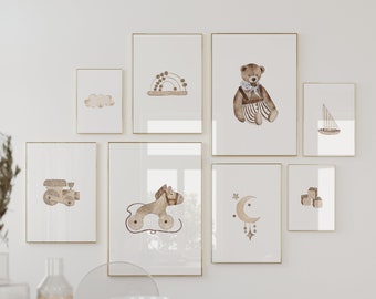 Set of 8 Nursery Prints | Printable Wall Art, Nursery Wall Art Set, Baby Boy Nursery Art, Nursery Print Set, Gender Neutral Nursery Art