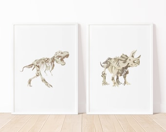 Set of 2 Dinosaur Prints | Printable Dinosaur Decor, Triceratops Tyrannosaurus Rex Print, Digital Playroom Wall Decor, Boy Nursery Decor
