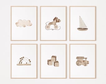 Set di 6 stampe per l'asilo nido, stampabile Boho Nursery Kids Room Playroom Decor, Stampe murali per bambini, Arte neutra di genere, DOWNLOAD DIGITALE