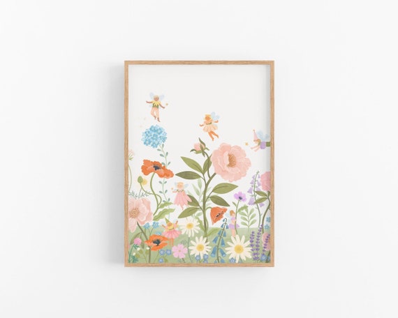 Fairy Garden Print | PRINTABLE Fairy Wall Art, Flower Fairy Art Print, Digital Girly Wall Art, Whimsical Nursery Girls Toddler Room Decor