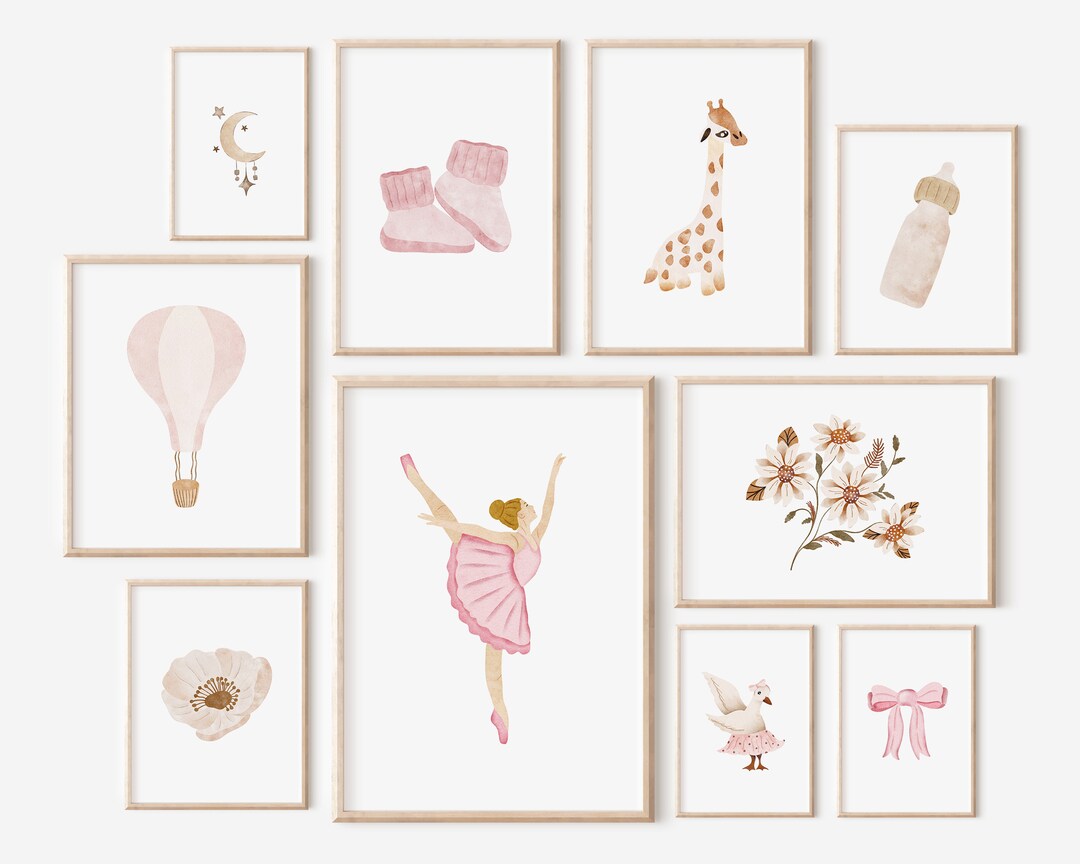 Set of 10 Girls Nursery Prints, Printable Nursery Wall Art Set, Nursery ...