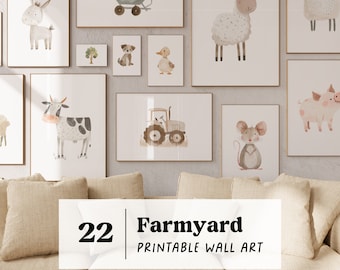 Farmyard Nursery Wall Art Bundle | PRINTABLE Farm Nursery Decor, Baby Farm Animals Prints, Kids Rustic Farmhouse Barnyard Gallery Wall Set