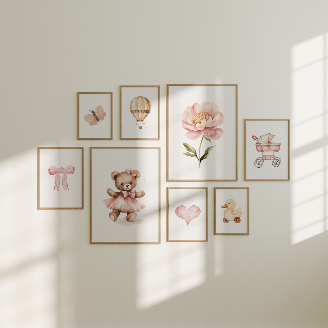 Set of 8 Girls Nursery Prints, Printable Nursery Wall Art Set, Nursery ...