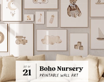 Set of Boho Nursery Prints | Printable Wall Art Bundle, Gender Neutral Nursery Wall Art Set, Baby Girl Boy Room Nursery Art Gallery Wall Set