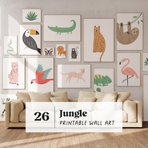 Set of Jungle Theme Nursery Prints, Safari Nursery Decor, Safari Animals Poster, Printable Jungle Wall Art Tropical Nursery Gallery Wall Set
