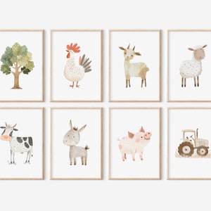 8er Set Poster Kinderzimmer Bauernhof | Niedliche Bauernhof Tiere Poster, Kinderzimmer Dekor, Barnyard Spielzimmer Baby Tier Bilder Set