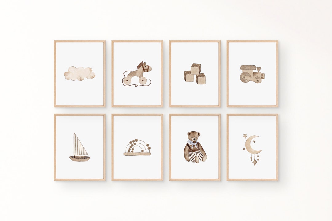 Set of 8 Nursery Prints, Printable Playroom Wall Art, Baby Girl Room ...