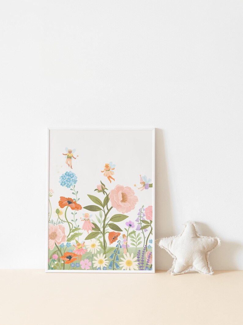 Fairy Garden Print | PRINTABLE Fairy Wall Art, Flower Fairy Art Print, Digital Girly Wall Art, Whimsical Nursery Girls Toddler Room Decor image 4