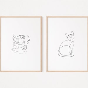 Cats Couple One Line Art Drawing Wall Prints. Perfect Minimalist