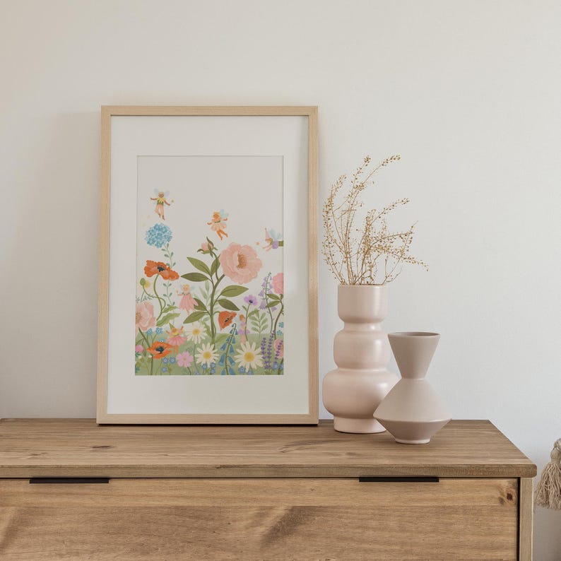 Fairy Garden Print | PRINTABLE Fairy Wall Art, Flower Fairy Art Print, Digital Girly Wall Art, Whimsical Nursery Girls Toddler Room Decor image 2