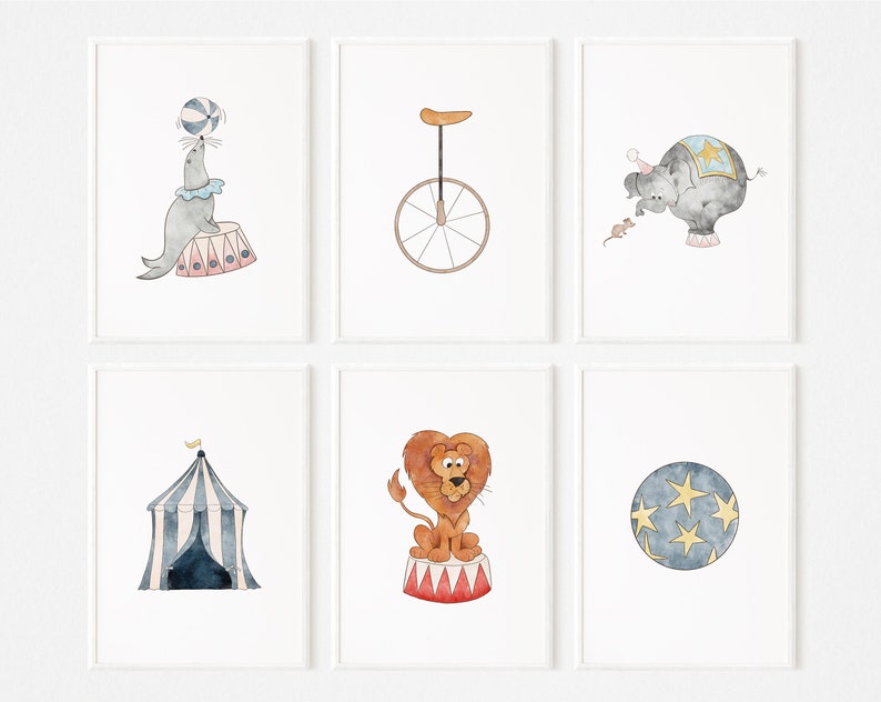 Set of 6 Circus Nursery Prints, PRINTABLE Nursery Circus Poster ...