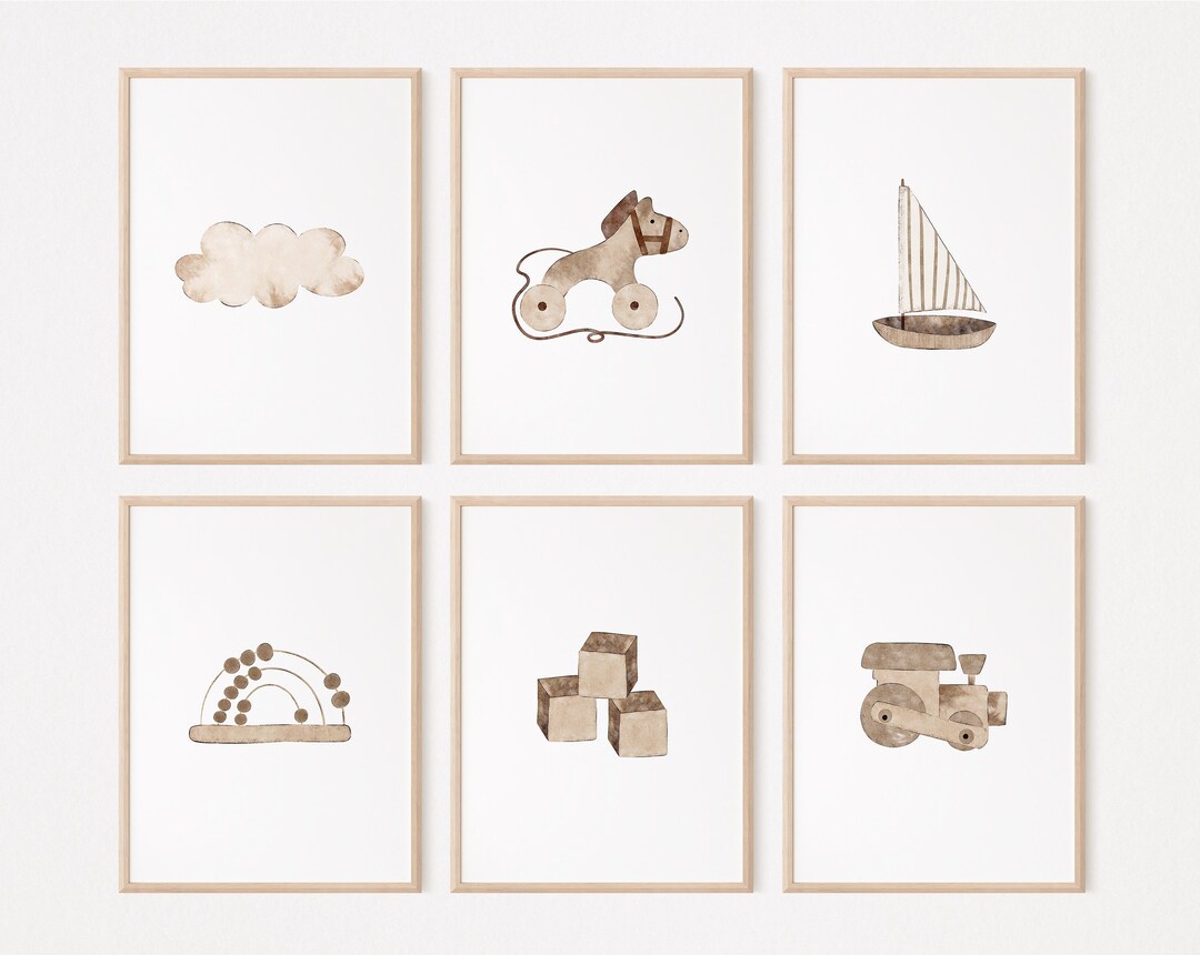 Set of 6 Nursery Prints, Printable Boho Nursery Kids Room Playroom ...
