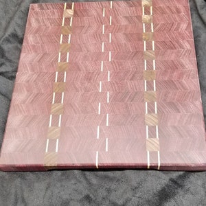 Purpleheart End Grain Cutting Board with Maple and Walnut Accents