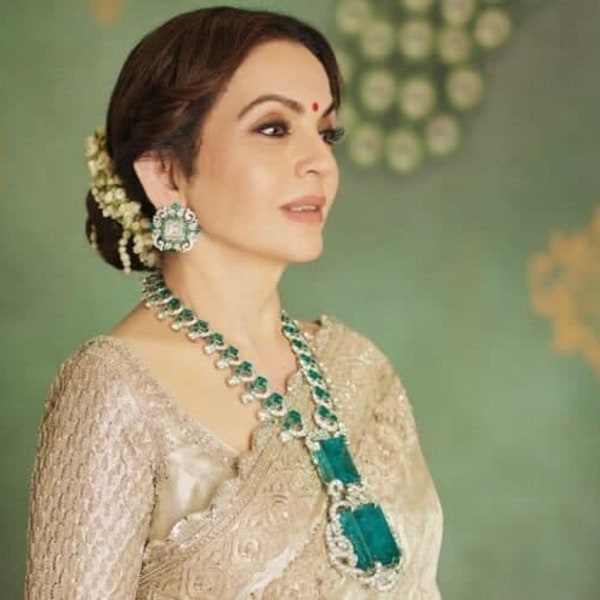 Nita Ambani inspired Emarald long CZ necklace/ Celebrity jewelry / Nita Ambani's Diamond Necklace wear in Anant Ambani's Engagement