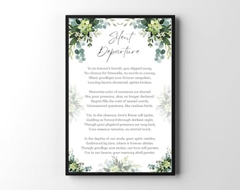 Silent Departure, Bereavement Poem Wall Art, Funeral Poem, Memorial Poem for Loss of Loved One, Sympathy Poem, Remembrance Poem Print