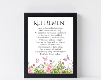 Poema de jubilación imprimible: Regalo floral para compañeros de trabajo y profesores (descarga digital)