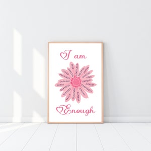 I am Affirmation Poster, Motivational Print, Self-Love,  Positive Affirmation Printable Wall Art, I am Enough