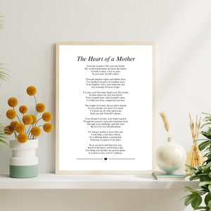 Das Herz einer Mutter Gedicht, Geschenk für Mutter, Baby-Dusche-Geschenk, Gedicht für Tochter, Gedicht für Sohn, Hochzeitsgeschenk Gedicht, Geschenk für Tochter