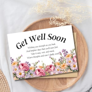 Cartão com poema de melhoras, desejos florais de melhoras, cartão de cura sincero para impressão, presente de recuperação atencioso