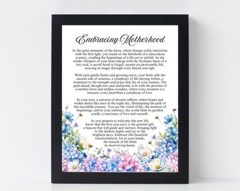 Embracing Motherhood, Poem For Mother To Be, Baby Shower Gift, Inspirational Pregnancy Print, Pregnancy Poem, Gift For Expecting Mother