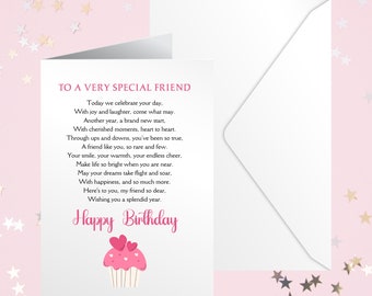 To A Very Special Friend Birthday Wishes, Friend Birthday Card, Printable Poem Birthday Card For Friend, Birthday Card For Her