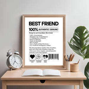 Best Friend Gift, Best Friend Recipe Printable Wall Art, Friend Birthday Gift, Bestie Gift, Sister Gift, Best Friend Poster, Bestie Wall Art