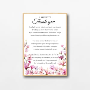 Teacher Appreciation Gift, Teachers Thank You Gift, A Student&#39;s Thank You Poem, End of Year Teacher Gift, Teachers Printable Poem
