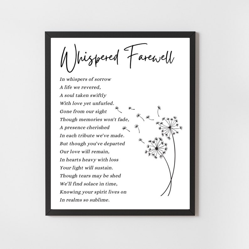 Whispered Farewell, Bereavement Poem Wall Art, Funeral Poem, Memorial Poem for Loss of Loved One