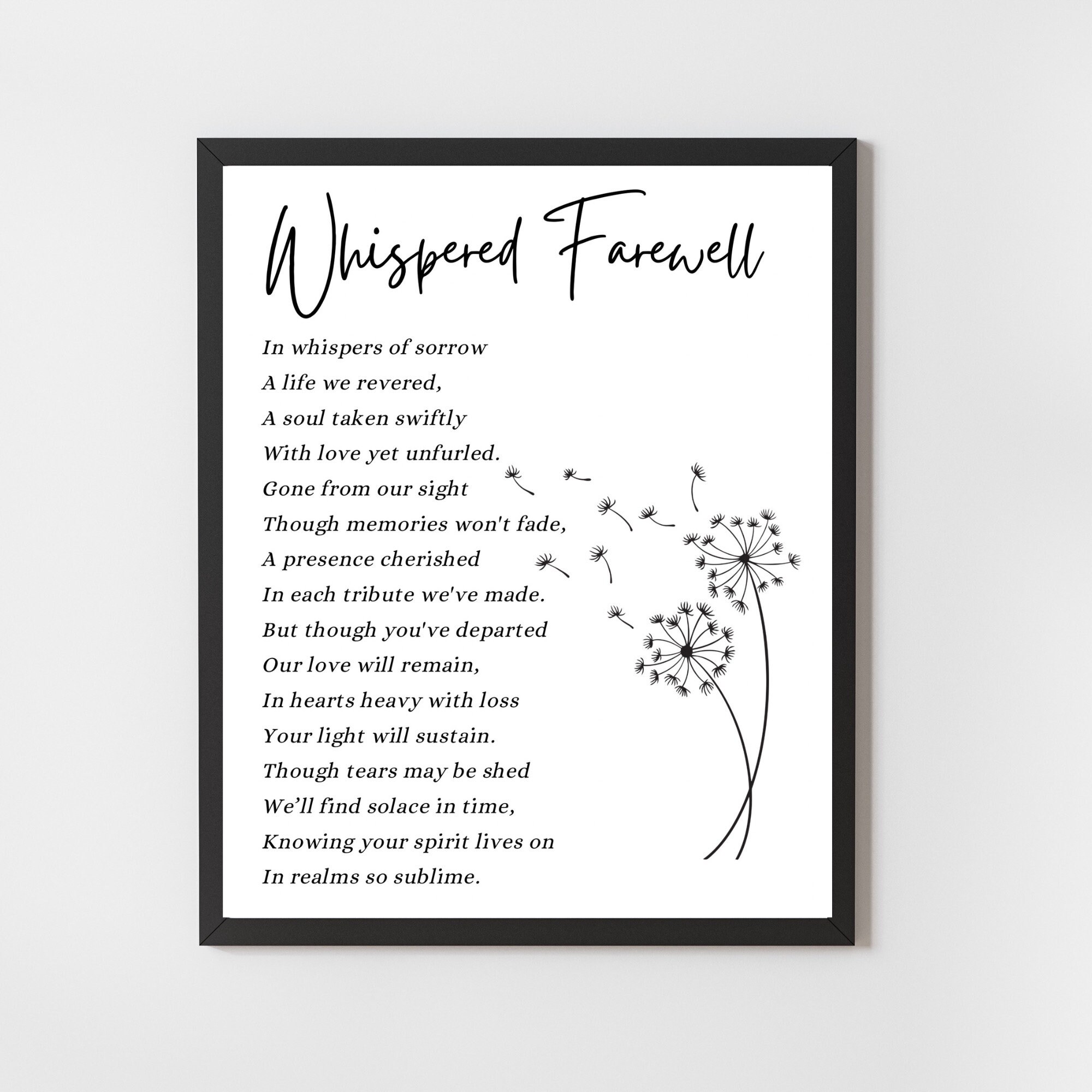 Whispered Farewell, Bereavement Poem Wall Art, Funeral Poem, Memorial Poem for Loss of Loved One, Sympathy Poem, Remembrance Poem Print