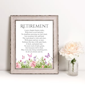 Retraite, poème de retraite, cadeau fleur de retraite imprimable, cadeau poème de retraite d'enseignant, cadeau de collègue, cadeau de retraite mère père
