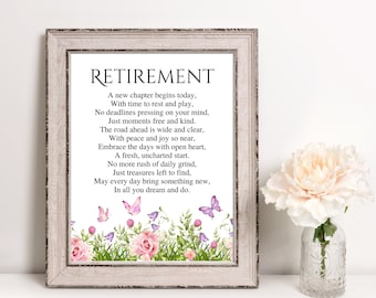 Jubilación, Poema de jubilación, Regalo de flor de jubilación imprimible, Regalo de poema de jubilación de maestros, Regalo de compañero de trabajo, Regalo de jubilación de madre padre