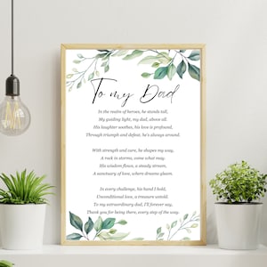 Impresión de poema del padre, poema a mi papá, regalo para papá, regalo del día del padre, regalo de cumpleaños de papá, poema para papá