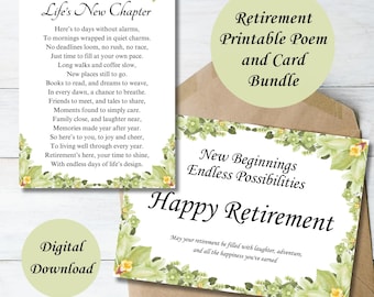Printable Retirement Poem and Card Bundle, Life&#39;s New Chapter, Retirement Gift Bundle, Coworker Retirement, Gift For Retiree