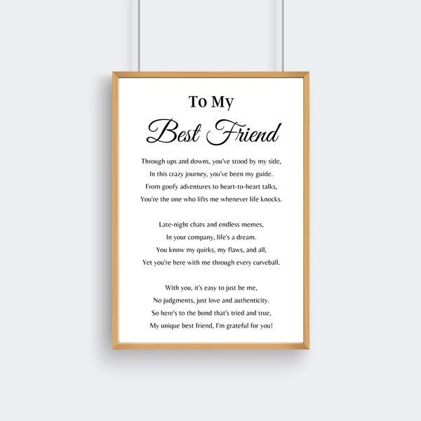 Best Friend Poem, Gift for Best Friend, Best Friend Printable Wall Art, Best Friend Quote Print, Birthday Gift for Best Friend, Bestie Poem
