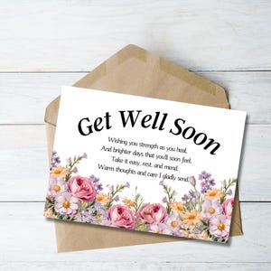 Gute Besserung Gedicht Karte, Florale Gute Besserung Wünsche, druckbare herzliche Heilung Karte, durchdachtes Geschenk für Genesung