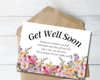 Get Well Soon Poem Card, Floral Get Well Soon Wishes, Printable Heartfelt Healing Card, Thoughtful Recovery Gift