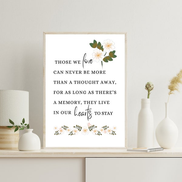 Those We Love, Printable Grief Quote, Bereavement Poem Wall Art, Memorial Poem for Loss of Loved One, Sympathy Quote, Remembrance Poem Print