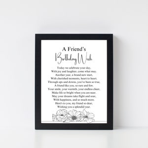 Desiderio di compleanno di un amico, poesia di compleanno stampabile per un amico, regalo di compleanno di un amico, auguri di compleanno del migliore amico, regalo per un amico