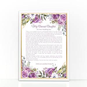 Mi querida hija en el día de tu boda, carta para una hija en el día de su boda, regalo para el día de la boda de una hija, bendiciones para la boda de una hija