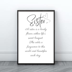 Sister Poem Wall Art Print, Poem for sister, Black White Quote, Instant Download, Printable Wall Art, Sister Love Gift, Best Friend Gift